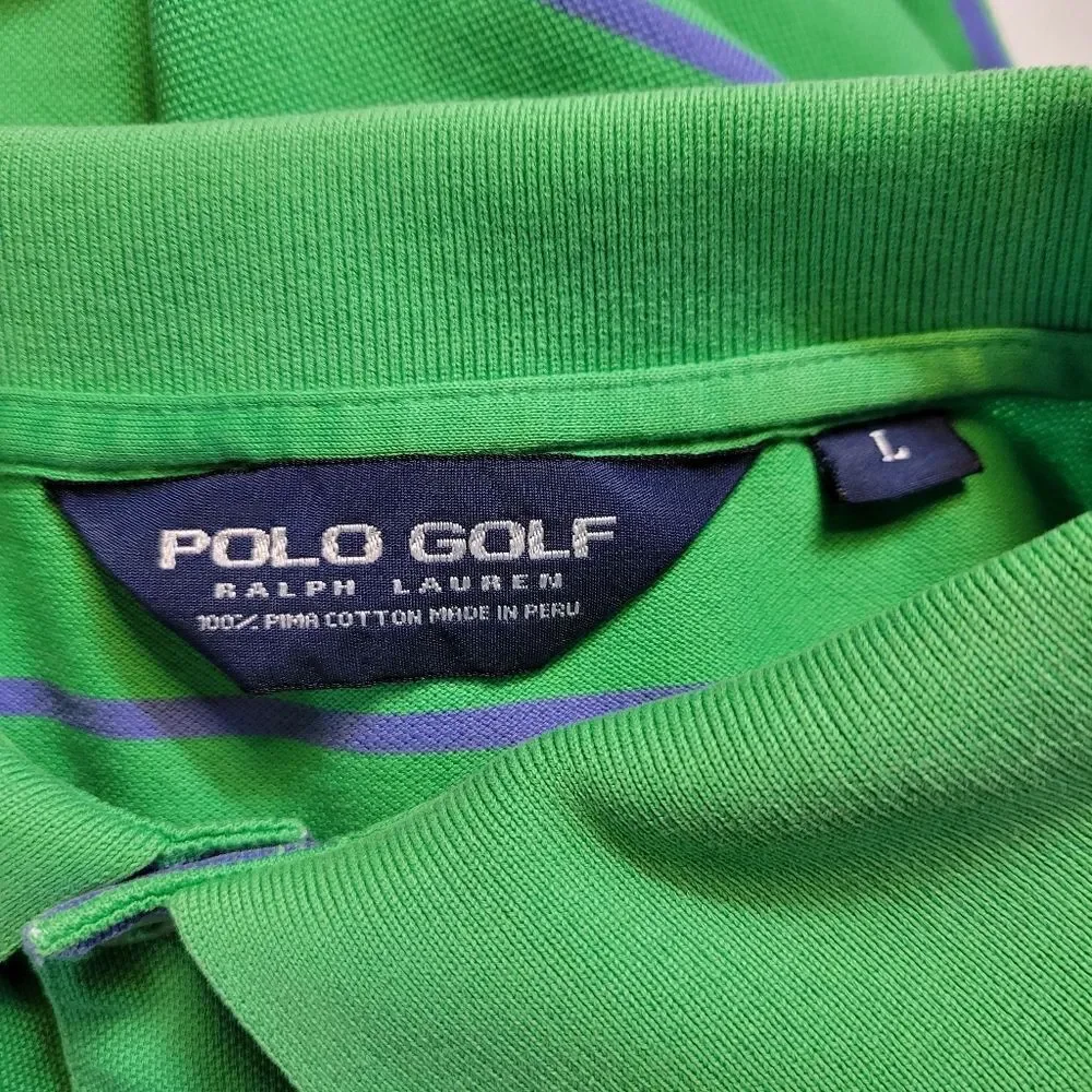 Polo Ralph Lauren Golf Green Blue Stripes Polo Shirt Short Sleeves Men's Large